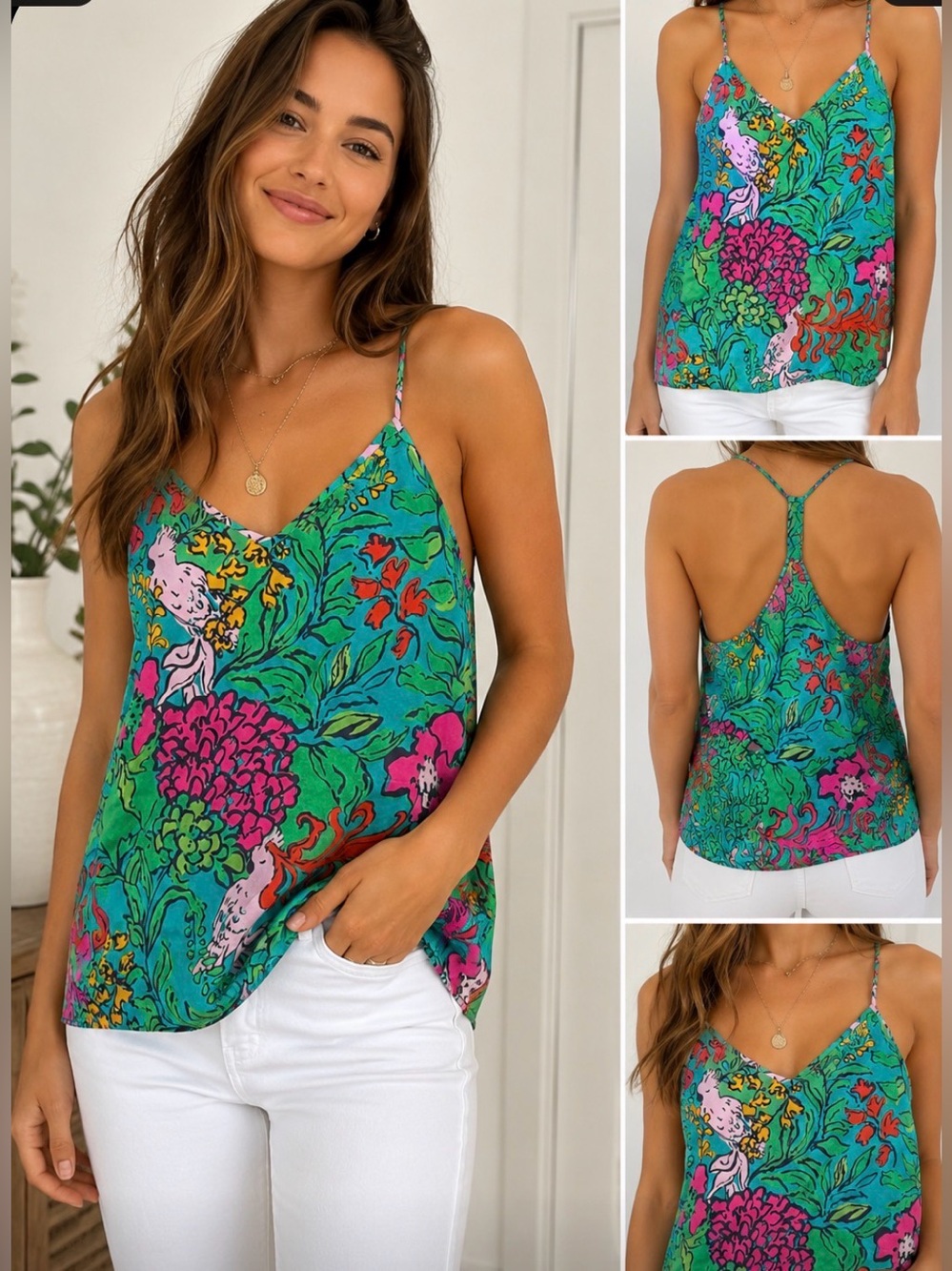 Lilly Pulitzer 100% Silk Tropical Camisole Tank Top Floral Medium Vacation wear